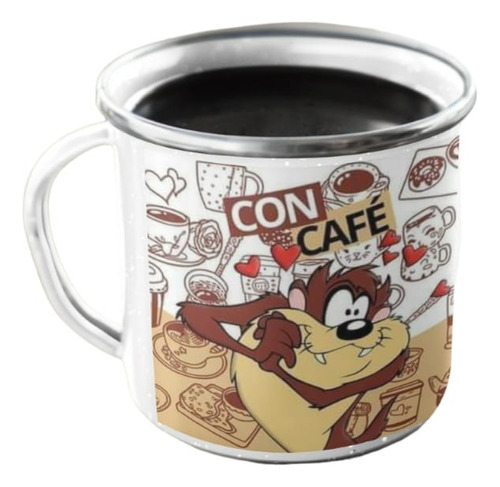 Taza Enlozada Tazmaña De Looney Tunes Con Cafe Sin Cafe