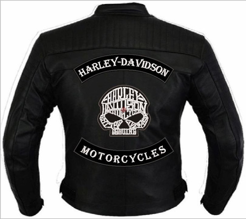 Set De Parches Harley Davidson Calavera Letras Espalda