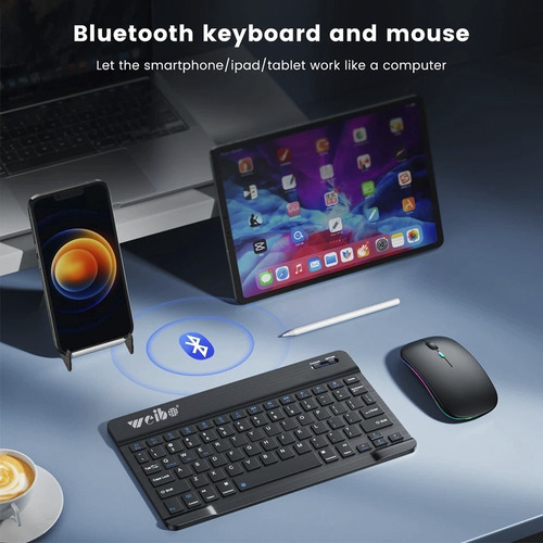 Imagen 2 de 10 de Kit De Teclado Bluetooth Con Ratón Soporte Teléfono/tablet