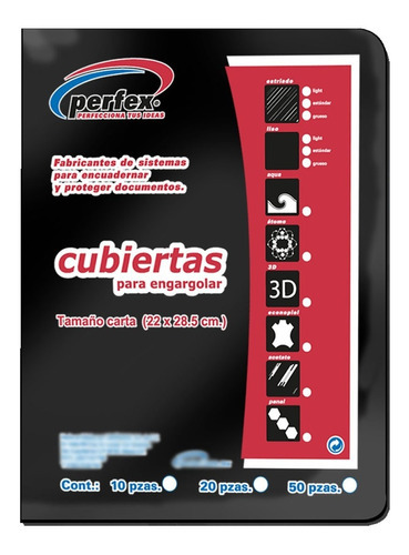 Perfex Cubierta Para Encuadernar Liso Negro T/c 50 Pzas
