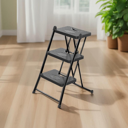 Escada 3 Degraus Reforçada 120kg Compacta Dobrável Banqueta
