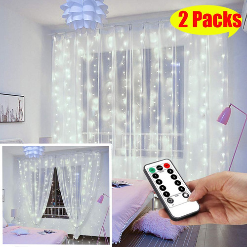 2 Luces De Cortina De Navidad Con Control Remoto De 3 X 3 M