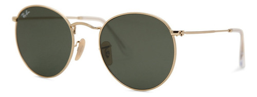 Anteojos de sol Ray-Ban Round Oval Flat Lenses Large con marco de metal color polished gold, lente green de cristal clásica, varilla polished gold de metal - RB3447N