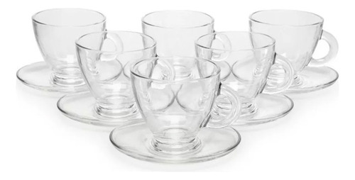 Juego Tazas Cafe Expreso Cristal Con Plato 95 Ml 12 Color Cristal Transparente Tazas Expresso