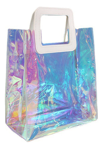 (l) Bolsa De Mano Holográfica Con Arcoíris Para Compras, Mul
