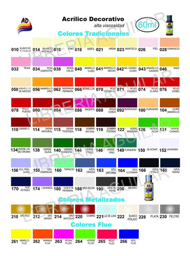 Imagen 3 de 3 de Pintura Acrilica Ad 6un X 60ml Tradicional-metalicos-fluor
