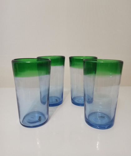 Vasos De Vidrio Tag Soplado A Mano Azul Verde 4 Unidades