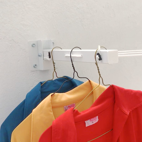 Tendedero Plegable De Pared Metálico Interno O Externo Con 4 Líneas Resistentes Que Soporta 45kg De Ropa - Color Blanco