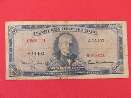 Billete Chile 500 Pesos Firmado Figueroa- Mackenna 1958 