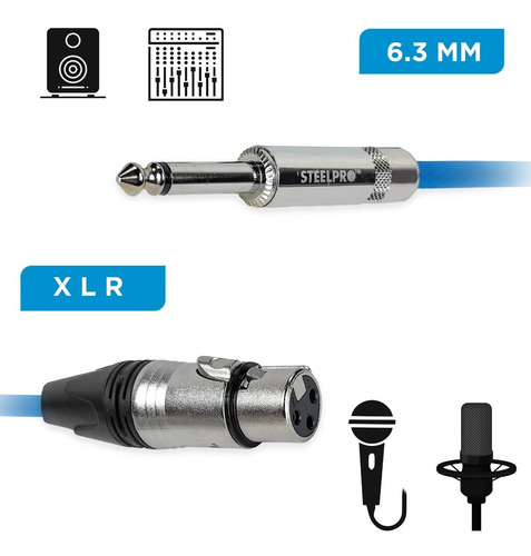 Imagen 5 de 5 de Cable Para Microfono Profesional 1m Hembra-plug 6.3 Steelpro