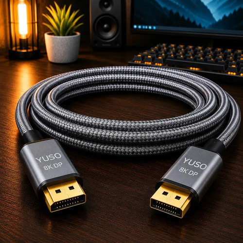 Cabo Displayport 1.4 8k 4k Reforçado 2 Metros Hdr 60hz 240hz Compatível G-sync Freesync Conector Ouro Monitor Gamer Áudio Imersivo Hdr Imersivo - Yuso