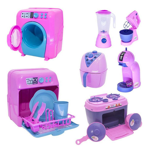 Kit Cozinha Infantil Air Fryer Máquina Lavar Fogão 15pç