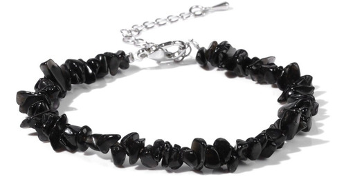 Pulsera Piedra Natural Turmalina Negra Chips Acero