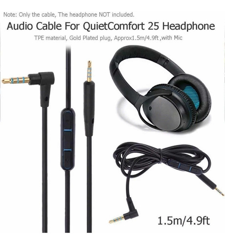 Cable Auxiliar Para Qc25 Microfono Y Control De Volumen Color Negro