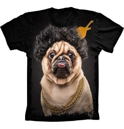 Camiseta Estilosa 3d Animais - Pug Life