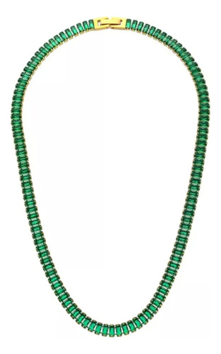 Conj 3 Pcs Zirconia Colar Brinco Pulseira Strass Brilhantes Cor Verde Ouro 35cm