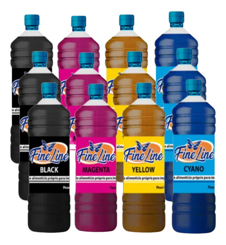 Kit 12 Unid Tinta 1 L Comestível P/papel De Arroz- Fine Line