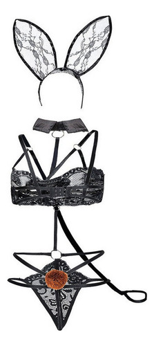 . Traje De Lencería Sexy De Tres Puntos De Encaje Conejita