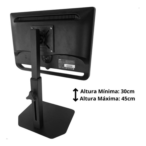Suporte Para Monitor Base De Mesa Elevado Com Ajuste De Altura Inclinavel Elevador Torre 14 A 32 Polegadas - Preto