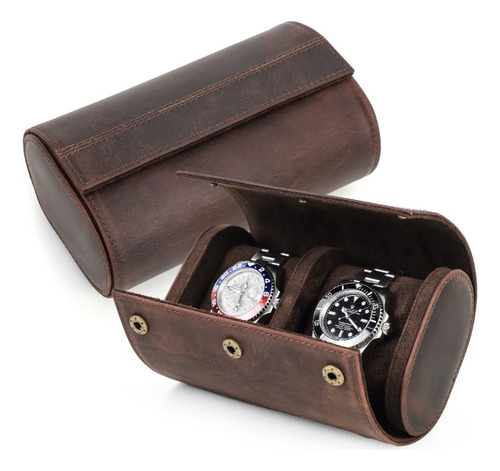 Estuche De Relojes Para Hombre Y Mujer Caja De Piel 2 Slots 