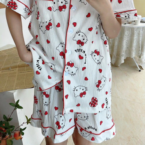 Pijama De Verano Para Mujer Con Diseño De Gato Hello Kitty