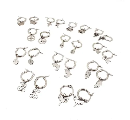Pack 12 Par Aros Argolla C Dije Colgante Acero Quirurgico X Mayor