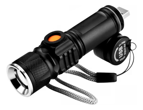 Mini Lanterna Tática Led T6 Potente Farol Recarregável Usb Zoom 3 Modos Militar Longo Alcance Cor Da Lanterna Preto Cor Da Luz Branco