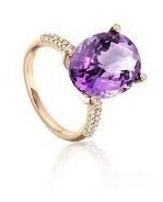 Anel Ouro 18k Com Ametista E Diamantes Mod. Cj1268