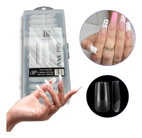 Tips Cuadrados Para Soft Gel Y Press On 240pcs Prelimados