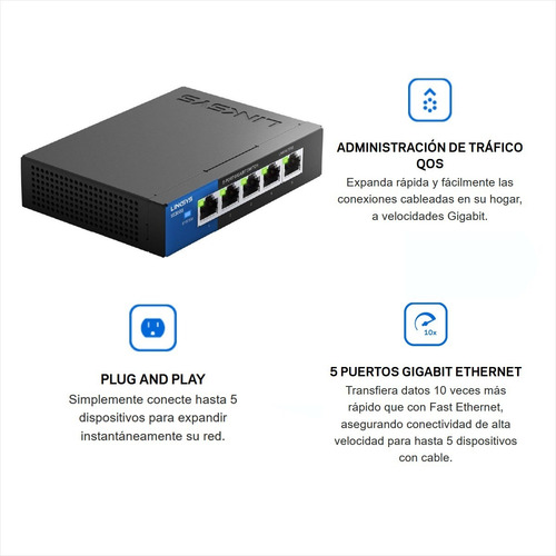 Imagen 2 de 7 de Switch Escritorio Ethernet Gigabit 5 Puertos, Linksys Se3005