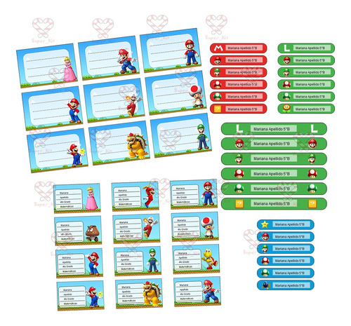 Kit Imprimible Etiquetas Escolares Super Mario Bros Editable