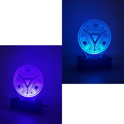 Luminária Led 3d, Reator, Coração Homem De Ferro Cúpula 16 Cores Estrutura Preto