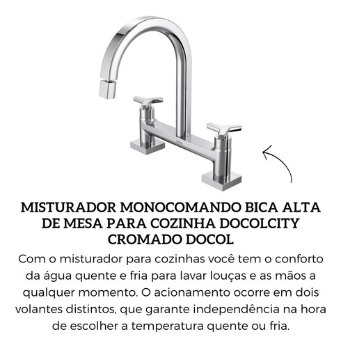 Misturador Bica Alta De Mesa Para Cozinha Docolcity Cromado