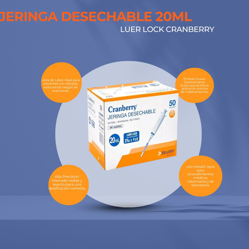 Jeringa Desechable 20ml Cranberry 50 Unid Luer Lock