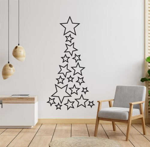 Vinilo Navidad Árbol Con Estrellas 30x15  Pared, Vidriera