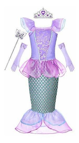 Princesa Ariel Traje Niñas Sirena Vestir Ropa De Lujo Púrpur