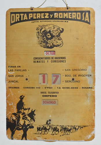 Antiguo Cartel Calendario Perpetuo Orta Perez Y Romero S.a.