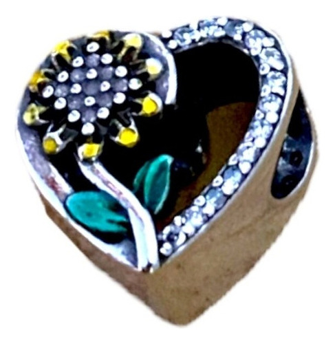 Dije Charm Pando Flor Con Corazón Plata 925 2,4gr 