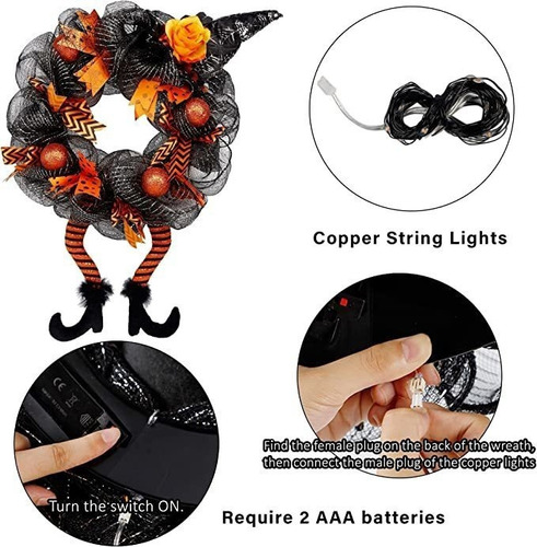 T Corona De Halloween Con Decoración De Luz De Puerta Led