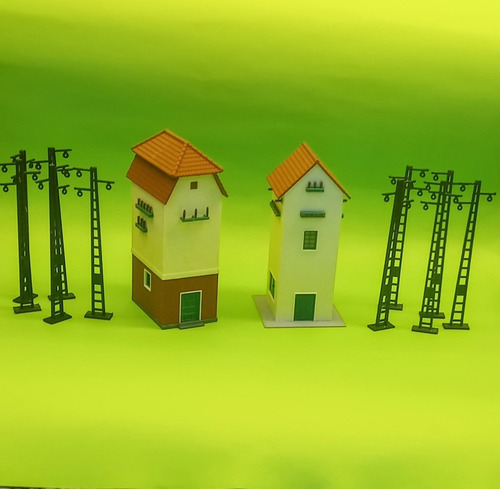 Edificio Casas De Transformador Electrico 1/87 + Postes 3d