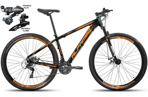 Bicicleta Aro 29 Alfameq Nx Freio A Disco 21v Cambio Shimano Cor Preto/Laranja Tamanho do quadro 19