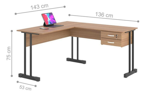 Mesa Em L Com 2 Gavetas Com Chave Empresa Cor Montana