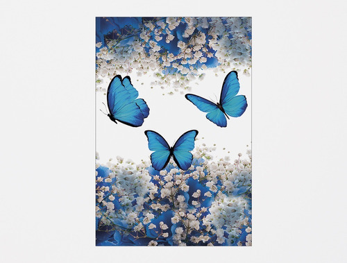 Painel De Festa Vertical- Borboleta Azul Floral -1,50x2,20