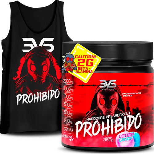 Pré Treino Prohibido Com 8 Ingredientes + Regata Preta Sabor Cotton Candy