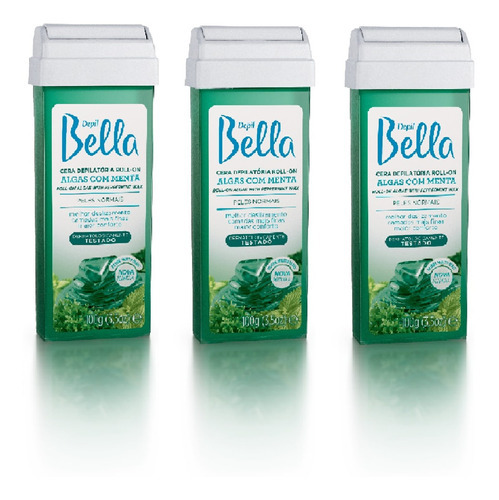 3 Refil Cera Depilatória Algas Com Menta 100g - Depil Bella