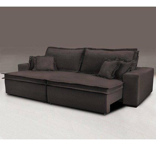 Sofá Retrátil Cama Inbox Premium Linho 2,12m Marrom Desenho Do Tecido Liso