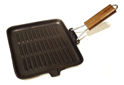 Plancha De Hierro Fundido Cuadrada Mango Rebatible 24x24 Cm