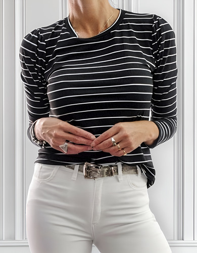 Remera Rayada Manga Princesa Larga Modal Mujer