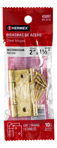 Bisagra Rectangular 2' Latón B. 2 Pzas 43207