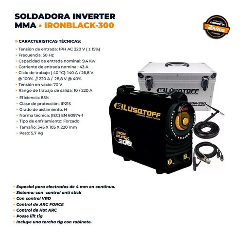 Soldadora Inverter Lusqtoff Iron Black 300 Mma Lift Tig